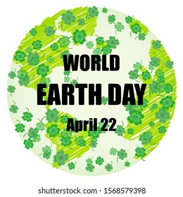 Vector illustration. Card with concept of green ecology on Earth. World Earth Day. April 22. Flat eco friendly design. Pencil sribbled Earth map shapes. Save the Earth concept.
