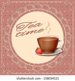 vector illustration card  with cup of tea on vintage background - eps10