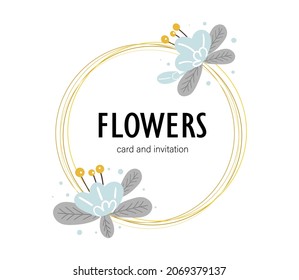 Tarjeta de ilustración vectorial flores azules lindas fuchsia para diseño, pegatina, impresión, invitación 