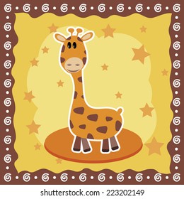 vector illustration of card with cute giraffe