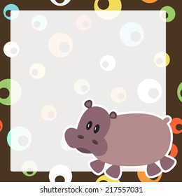 vector illustration of card with cute hippo