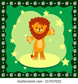 vector illustration of card with cute lion