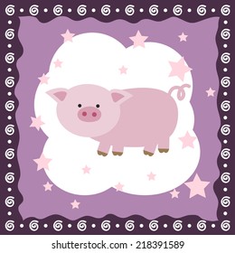 vector illustration of card with cute pig