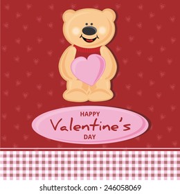 Vector illustration card cute teddy bear with the pink heart