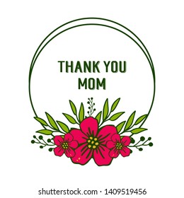 Vector illustration card decor thank you mom with artwork red flower frame