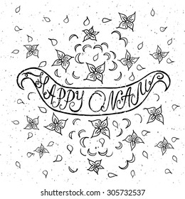 Vector illustration of card deducted to Onam. Indian motive artwork. Folk art template. 