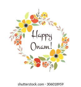 Vector illustration of card deducted to Onam. Indian motive artwork. Folk art template. 