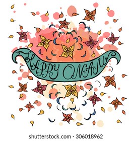 Vector illustration of card deducted to Onam. Indian motive artwork. Folk art template. 