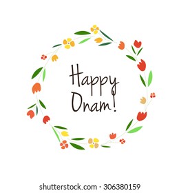 Vector illustration of card deducted to Onam. Indian motive artwork. Folk art template. 