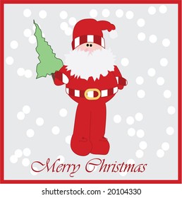 Vector illustration card design of father christmas with tree in snow