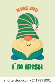 Vector illustration card design gnomes with text Kiss me, im irish. St Patrick s.Day