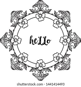 Vector illustration card design hello with crowd of flower frame