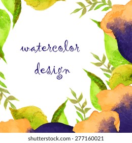 Vector illustration. Card design for invitations and greetings.Watercolor design of flowers.