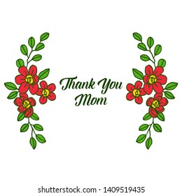 Vector illustration card design thank you mom with various bright orange wreath frames
