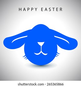 Vector illustration card of easter blue long-eared rabbit egg with white nose