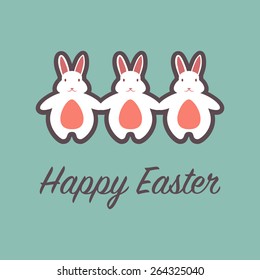 The vector illustration of card with Easter bunnies