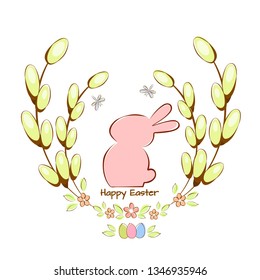 Vector illustration card with Easter bunny and moth