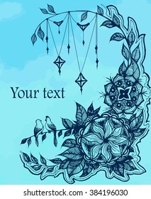 Vector illustration Card with floral zentangle, doodling.