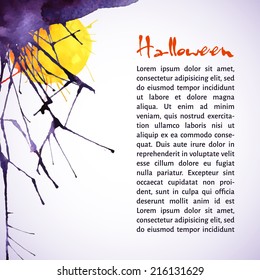 Vector illustration. Card for Halloween. Watercolor blots and splashes.