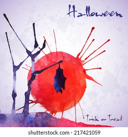 Vector illustration. Card for Halloween. Watercolor blots and splashes.