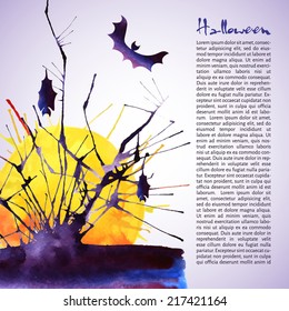 Vector illustration. Card for Halloween. Watercolor blots and splashes.