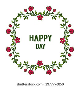 Vector illustration card happy day wedding romantic with texture pink flower frame hand drawn