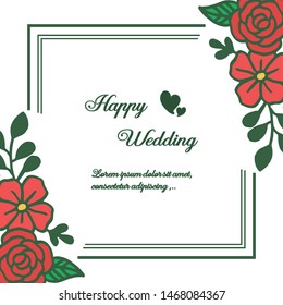 Vector illustration card happy day wedding with orange flower frames blooms