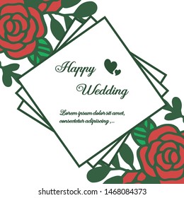 Vector illustration card happy day wedding with orange flower frames blooms