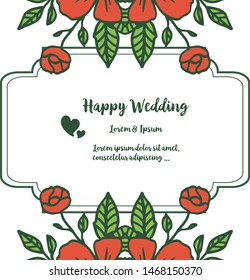 Vector illustration card happy day wedding romantic for bright red flower frames