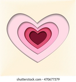 vector illustration of card with hearts in paper cut design