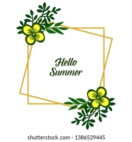 Vector illustration card hello summer with abstract yellow bouqet frame
