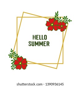Vector illustration card hello summer with style red floral frame