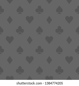 Vector illustration. Card icon gray pattern wallpaper vector background. Card suits seamless pattern.