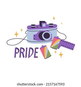 Vector illustration card with LGBTQ community symbols and quote. Pride Month decorations