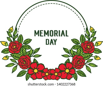 Vector illustration card of memorial day with pattern red rose flower frame hand drawn