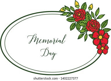 Vector illustration card of memorial day with pattern red rose flower frame hand drawn