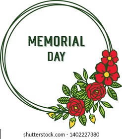 Vector illustration card of memorial day with pattern red rose flower frame hand drawn