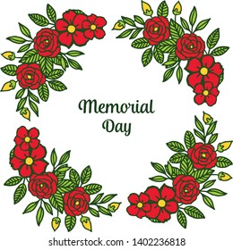 Vector illustration card of memorial day with pattern red rose flower frame hand drawn