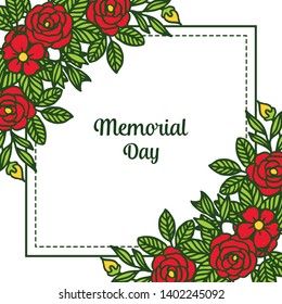 Vector illustration card of memorial day with pattern red rose flower frame hand drawn