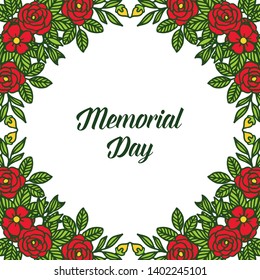 Vector illustration card of memorial day with pattern red rose flower frame hand drawn