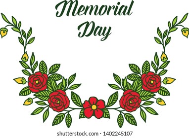 Vector illustration card of memorial day with pattern red rose flower frame hand drawn