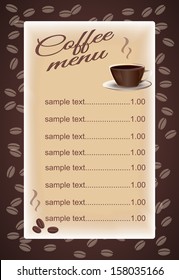 vector illustration card menu with cup of coffee - eps10