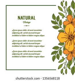 Vector illustration card natural vintage with decor of orange flower frame