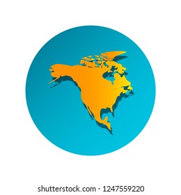 Vector illustration card with orange silhouette of North America. Blue background