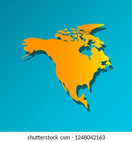 Vector illustration card with orange silhouette of North America. Blue background