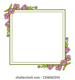 Vector illustration card with purple flower frames blooms hand drawn