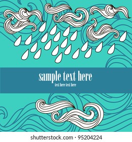 vector illustration card with rain. sea wave and clouds