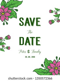 Vector illustration card save the date with pattern art leaf flower frame