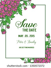 Vector illustration card save the date with pattern art leaf flower frame