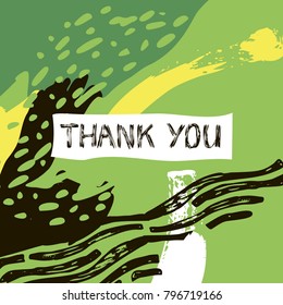 vector illustration card for say "thank you" on different languages. Background is abstract collage & thank you- calligraphy design